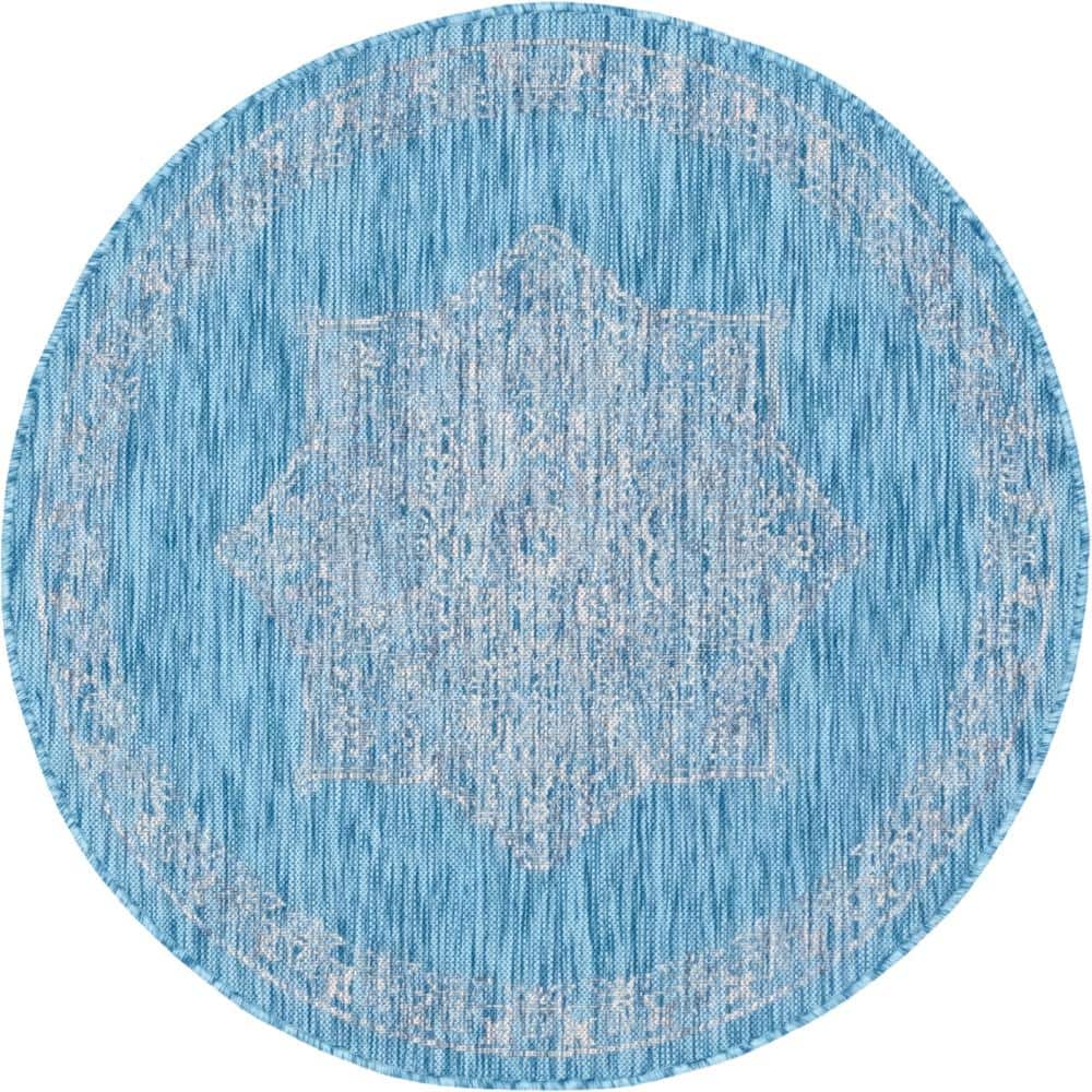 Aqua Blue Antique Outdoor 4 ft. Round Area Rug price history on PriceWatchPro