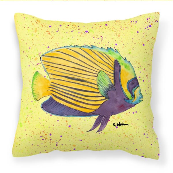 Caroline's Treasures 14 in. x 14 in. Multi-Color Lumbar Outdoor Throw Pillow Yellow Fish on Yellow