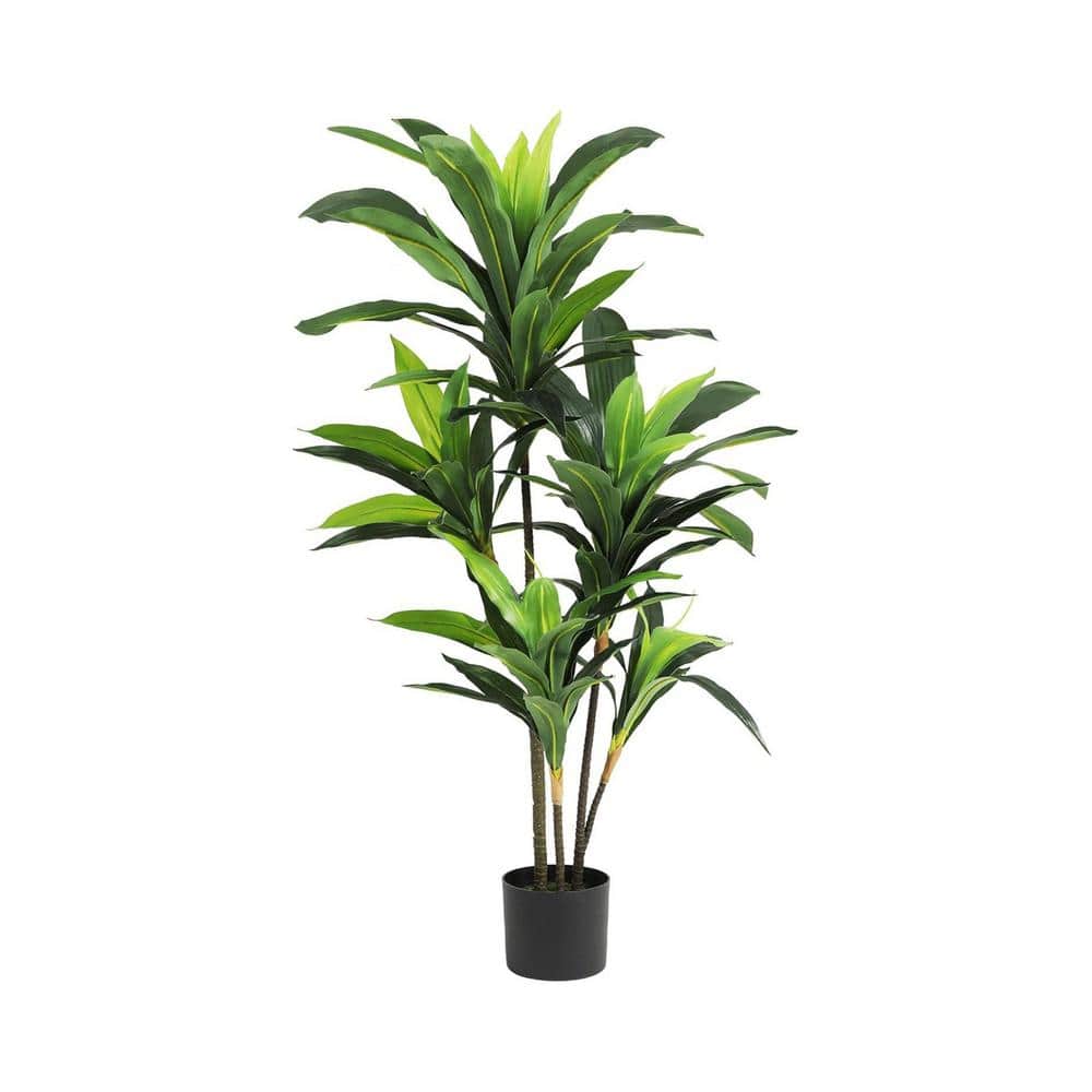 4ft Tall Artificial Dracaena Plant Indoor, Decorative Fake Tree In Pot