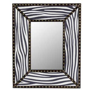 21 in. W x 26 in. H Morden Rectangle White Zebra Fabric and PU Covered MDF Framed Wall Hanging Mirror Rivet Decoration