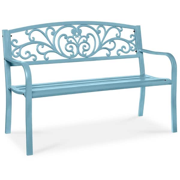 3-Person Sky Blue Metal Outdoor Bench