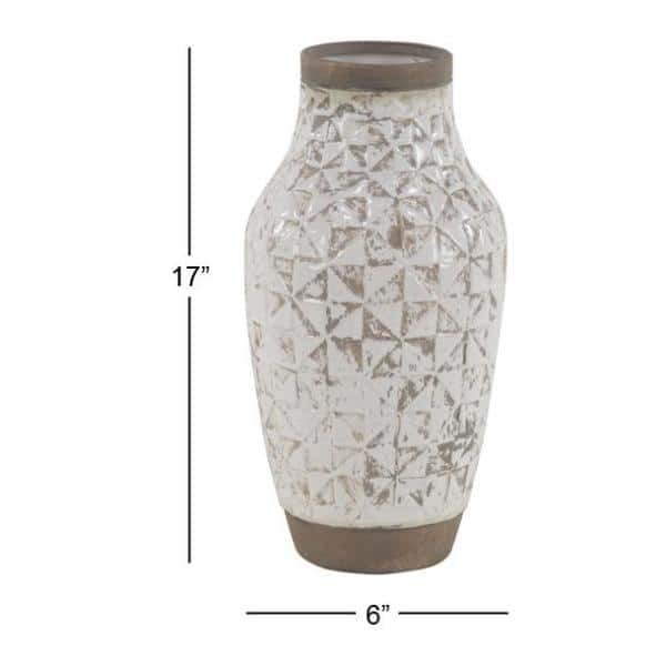 Elegant White Ceramic Table Vase with Geometric Accents 16.25"
