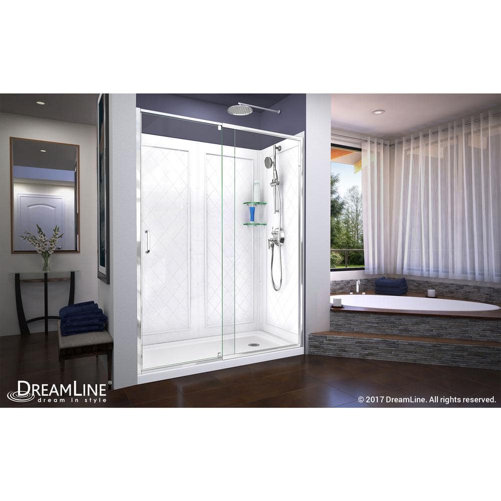 Flex 60" x 76.75" Clear Glass Semi-Frameless Shower Kit with Brushed Nickel Hardware