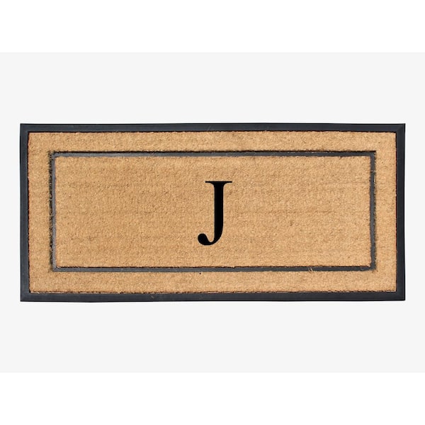 A1 Home Collections A1HC Heavy Duty Frame Molded Double Door Mat Black/Beige 24 in. x 48 in. Rubber and Coir Monogrammed J Door Mat