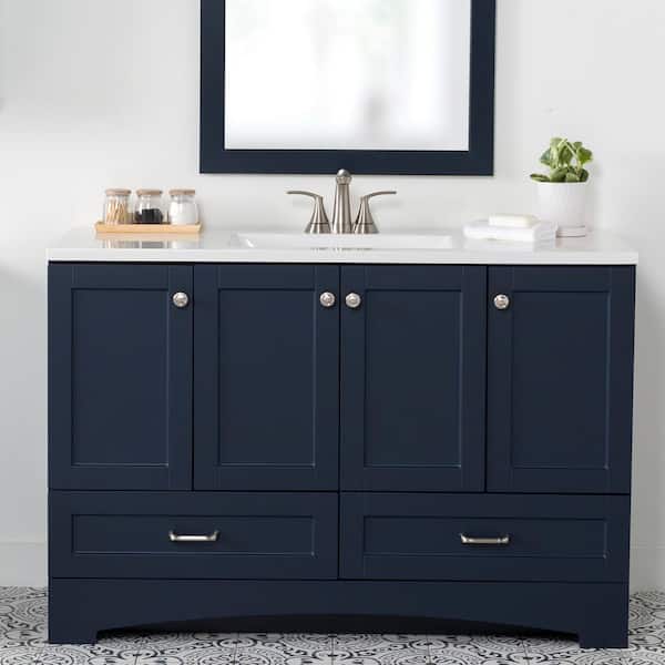 Glacier Bay Lancaster 48 in. W x 19 in. D x 33 in. H Single Sink Bath Vanity in Deep Blue with White Cultured Marble Top