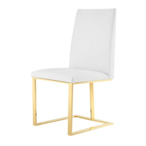 Benjara White and Gold Vegan faux leather Stainless Steel Base Dining Chair