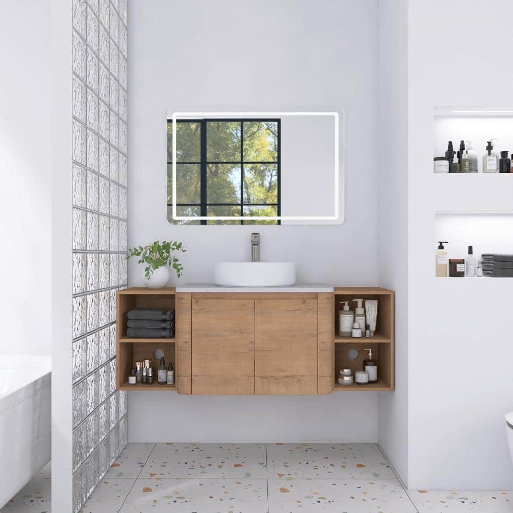 54 in. Single Floating Imitative Oak Bath Vanity with White Ceramic Top Unassembled price history on PriceWatchPro