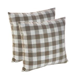 Liza Taupe Plaid 18 in. x 18 in. Throw Pillow (Set of 2)
