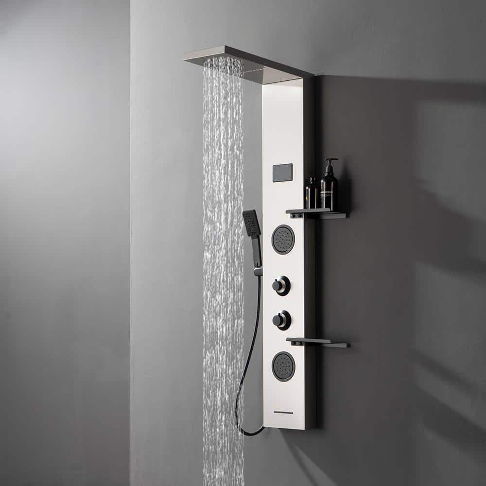 Stainless Steel 2-Jet Rainfall Shower Panel System with Shelf