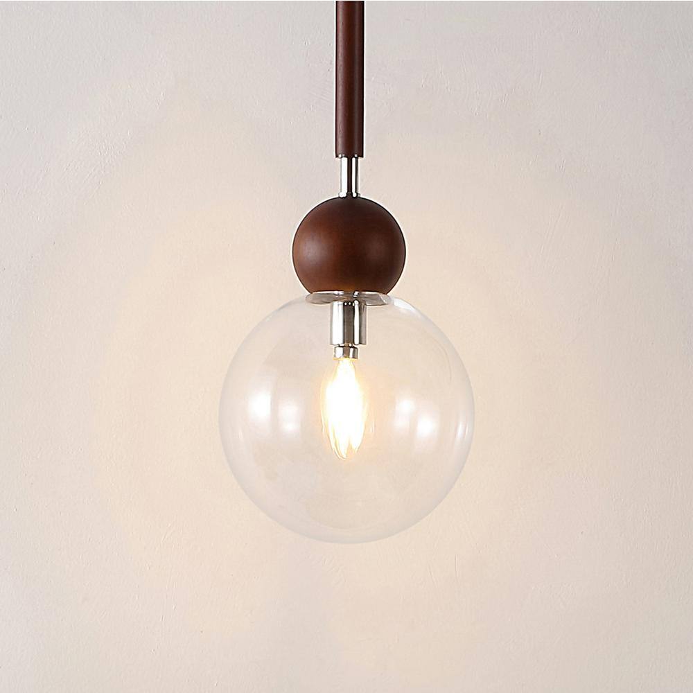 Elegant Nickel & Dark Walnut 7" Globe Pendant Light