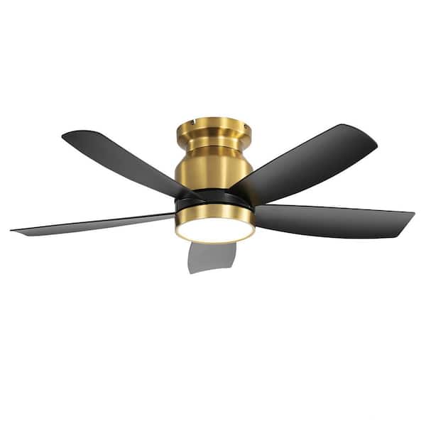 Avex 42 in. Gold Black Standard Flush Mount Ceiling Fan with Remote Control and Dimmable LED Light