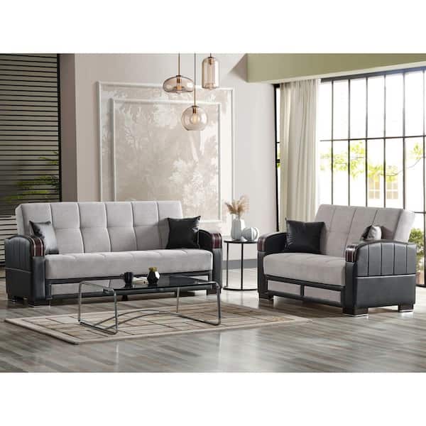 Maya Collection Convertible 62.59 in. Silver Chenille 2-Seat Loveseat with Storage