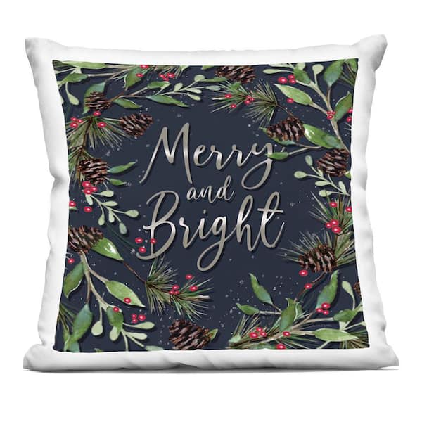 Stupell Industries Merry & Bright with Holly Leaves Black Abstract Polyester 18 in. X 18 in. Throw Pillow