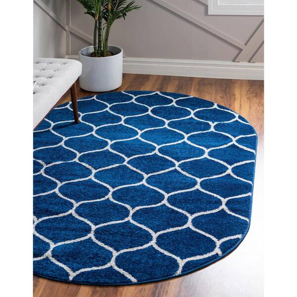 Trellis Frieze Rounded Navy Blue 3 ft. x 5 ft. Area Rug