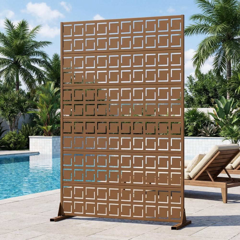 47 in. W x 72 in. H Brown Galvanized Steel Freestanding Grid Square Cut Patio Divider Screen (1-Pack) price history on PriceWatchPro