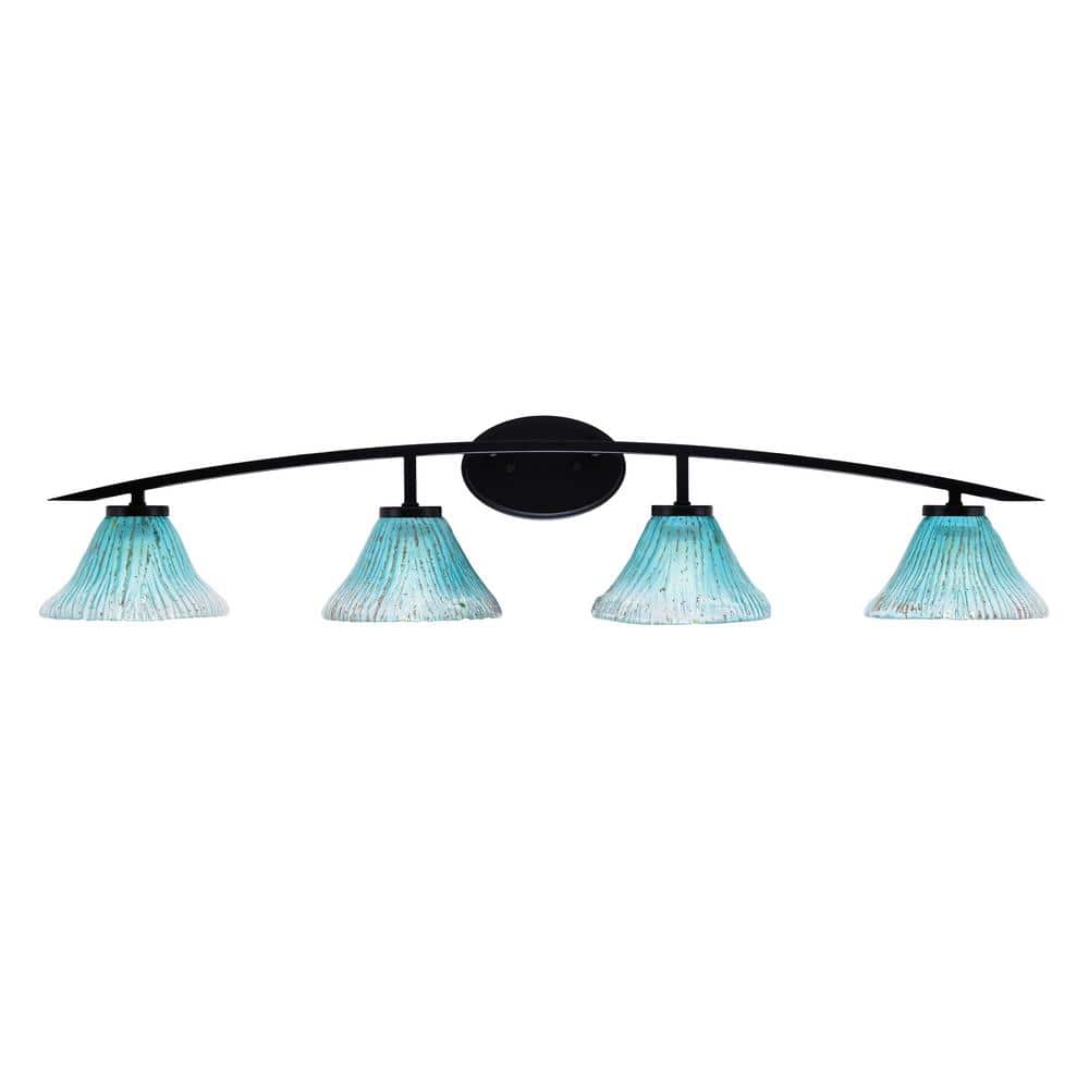 Siena 40 in. 4-Light Matte Black Vanity-Light with 7 in. Teal Crystal Glass