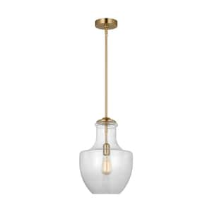 Baylor 1-Light Satin Brass Pendant Light with Clear Seeded Glass Shade