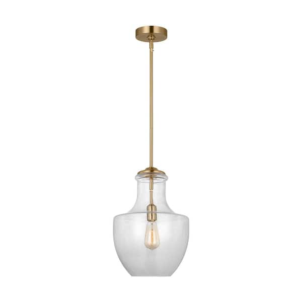 Generation Lighting Baylor 1-Light Satin Brass Pendant Light with Clear Seeded Glass Shade