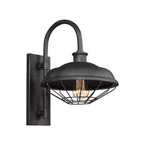 Lennex 1-Light Slated Grey Metal Outdoor 17.25 in. Wall Lantern Sconce