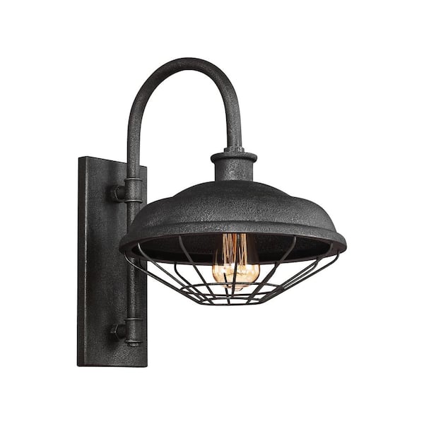 Generation Lighting Lennex 1-Light Slated Grey Metal Outdoor 17.25 in. Wall Lantern Sconce