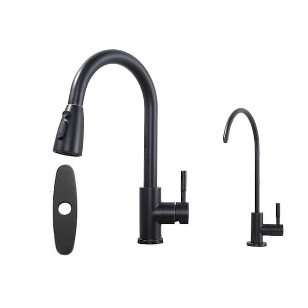 Single Handle Pull Down Sprayer Kitchen Faucet with Drinking Water Faucet in Stainless Steel Oil Rubbed Bronze