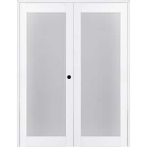 Paola 207 56 in.x 84 in. Left Hand Active Frosted Glass Bianco Noble Finished Wood Composite Double Prehung French Door