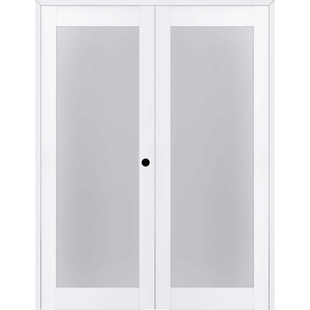 Paola 207 60 in.x 96 in. Left Hand Active Frosted Glass Bianco Noble Finished Wood Composite Double Prehung French Door price history on PriceWatchPro
