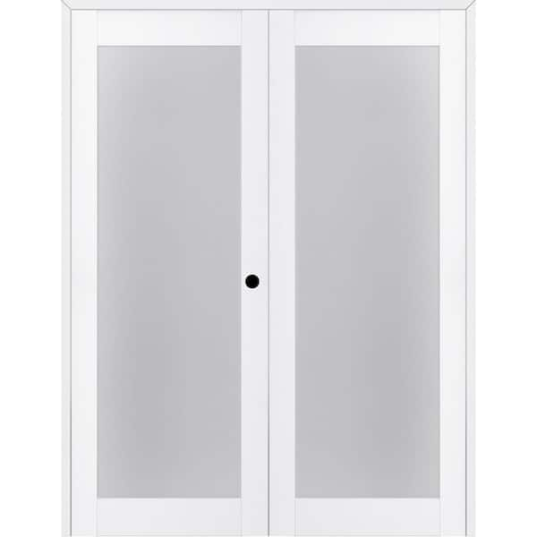 Belldinni Paola 207 72 in.x 84 in. Left Hand Active Frosted Glass Bianco Noble Finished Wood Composite Double Prehung French Door