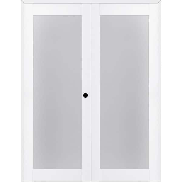 Belldinni Paola 207 72 in.x 96 in. Left Hand Active Frosted Glass Bianco Noble Finished Wood Composite Double Prehung French Door