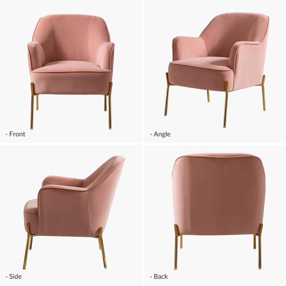 Elegant Mid-Century Pink Velvet Accent Chair with Golden Legs