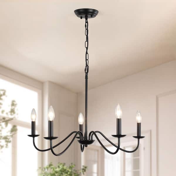 ZJVAIVE 5-Light Black Modern Candlestick Hanging Linear Chandelier Lighting for Kitchen Island