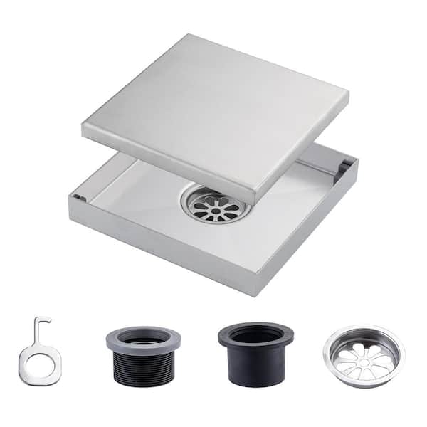 RAINLEX 6 in. x 6 in. Stainless Steel Square Shower Drain with Square Drain Cover in Brushed Nickel