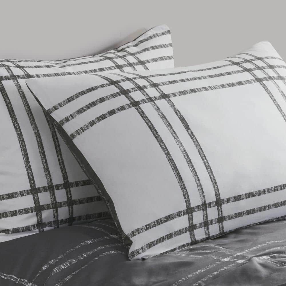 Twin XL White and Gray Microfiber Reversible Comforter Set