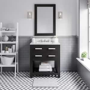 30 in. Vanity in Carrara White with Marble Vanity Top in Carrara White and Mirror