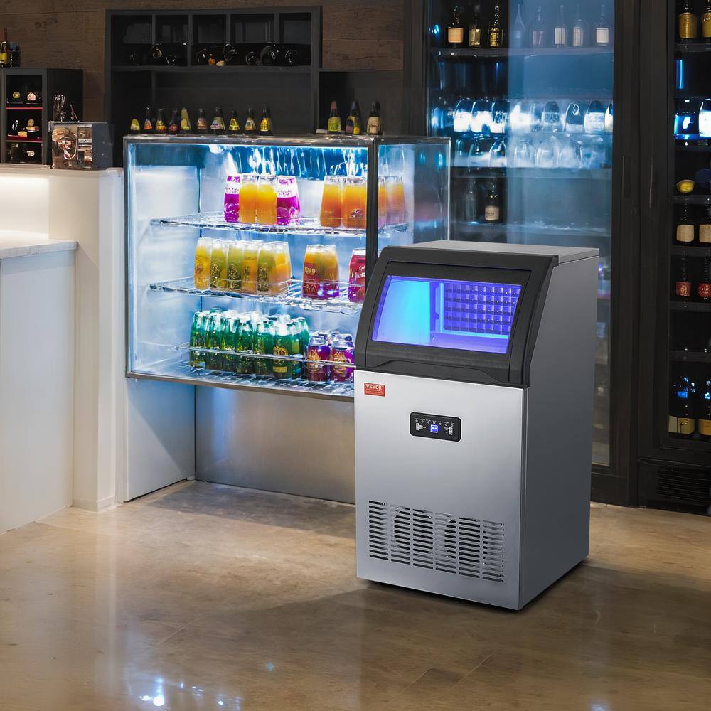 VEVOR Silver Stainless Steel Commercial Ice Maker with LED Display