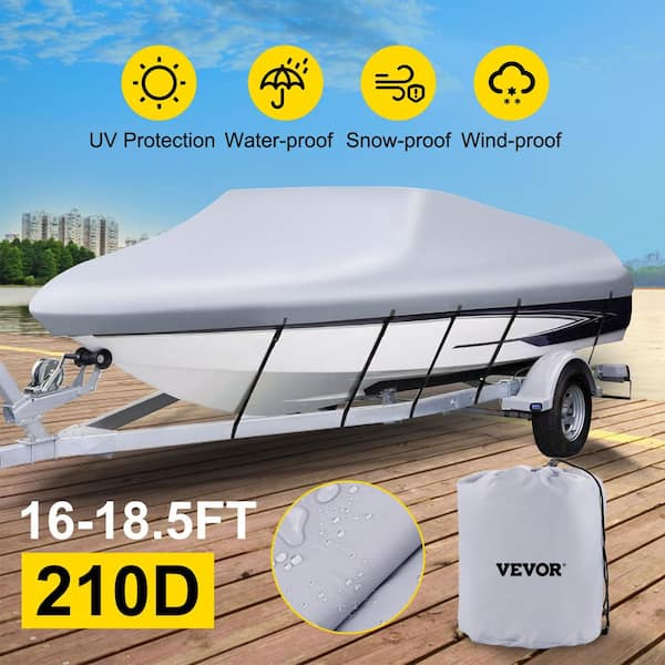 VEVOR Waterproof Boat Cover, 16'-18.5' Trailerable Boat Cover, Beam Width Up to 98 V Hull Cover Heavy Duty 210D Marine Grade P