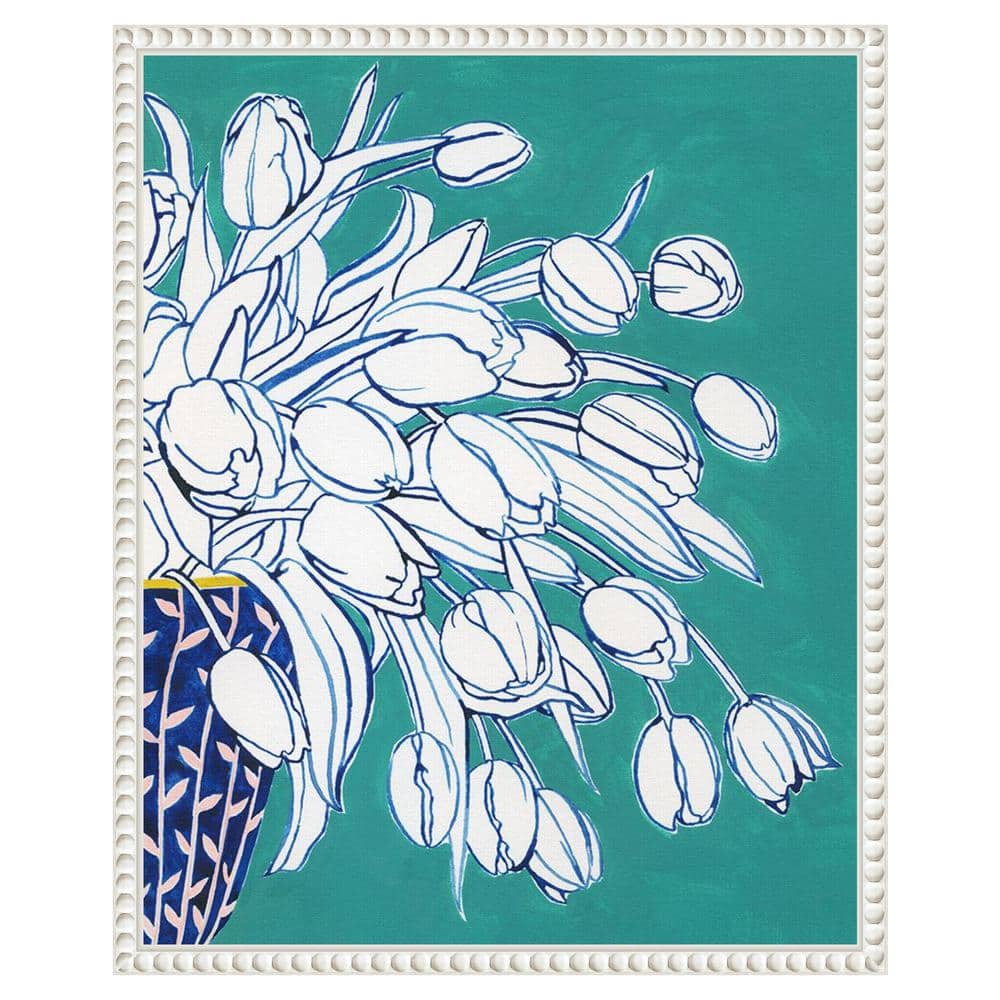 Turquoise Tulip Bouquet II White Floater Frame Canvas Print