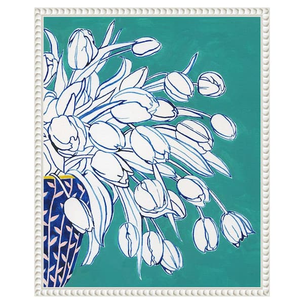 Amanti Art Turquoise Tulip Bouquet II by Grace Popp 16 in. W x 20 in. H. Canvas Wall Art Print Framed in White