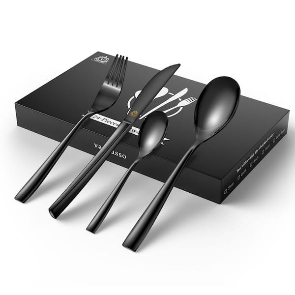 vancasso 24-Piece Black Stainless Steel Flatware Set Silverware Set Serving Set Service for 6