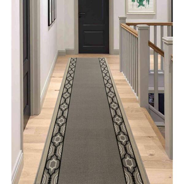 Trellis Border Design Gray 36 in. Width x 21 ft. Length Slip-Resistant Runner Rug