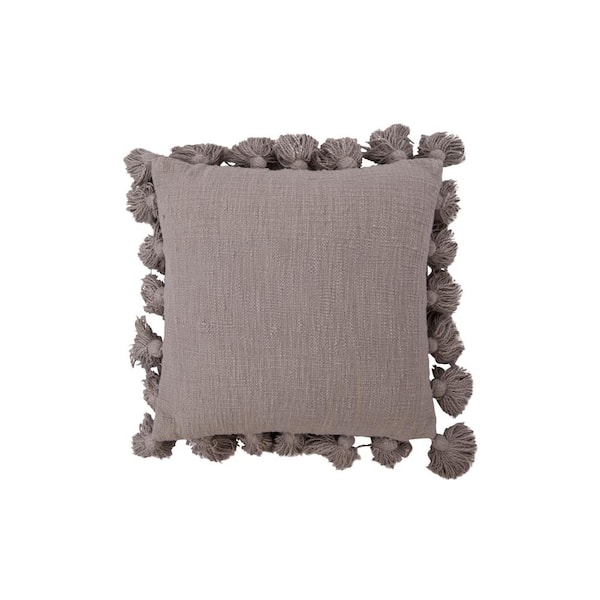 Storied Home Grey Square Cotton Throw Pillow with Tassels