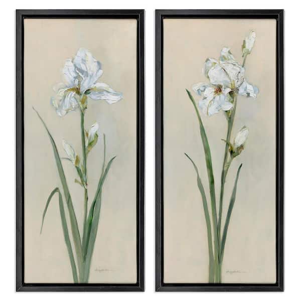 Stupell Industries White Irises Traditional by Sally Swatland 2-Pieces Black Floater Frame Nature Graphic Art Print 25 in. x 11 in.