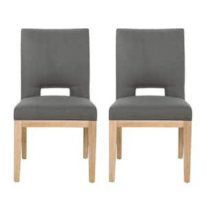 Bowrun Deep Gray and Weathered Natural Fabric and Wood Dining Chairs (Set of 2)