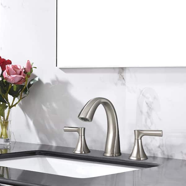 Unbranded 8 in. Widespread faucet 2-Handle 3-Hole Bathroom Sink Faucets Vanity Bath Faucet with Drain Assembly in Brushed Nickel