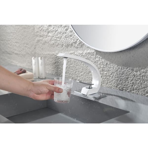 Single-Handle Single-Hole Bathroom Faucet Brass Sink Faucet with Deck Plate Included in White