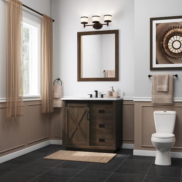 Home Decorators Collection Hawkley 36 in. W x 20 in. D x 35 in. H Single Sink Freestanding Bath Vanity in White with White Engineered Stone Top