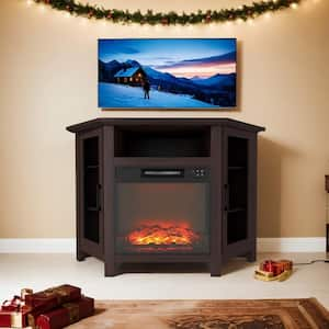 44.45 in. Freestanding Electric Fireplace TV Stand with LED Electric Fireplace in Brown