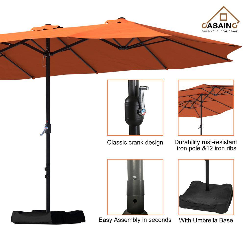 15 ft. Orange Aluminum Double-Sided Market Patio Umbrella with Base