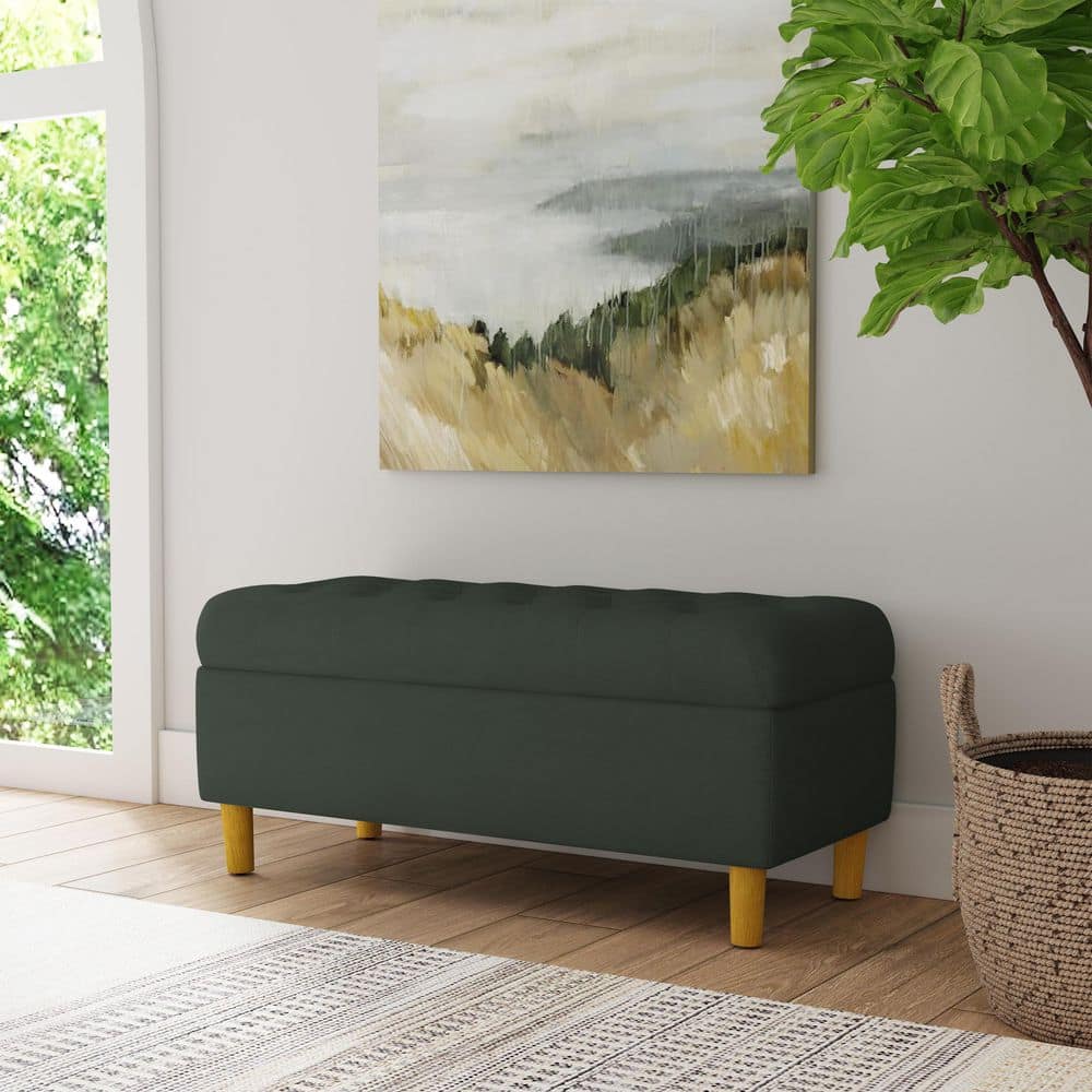 Homepop Light Sage Green Velvet Button Tufted Fawn Velvet 40 In Bedroom Bench Backless With Cone Wood Legs And Storage K8687 B316