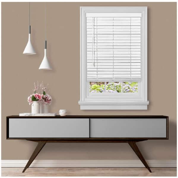 GII Madera Falsa White Cordless Room Darkening Faux Wood Blind with 2 in. Slats 25 in. W x 64 in. L